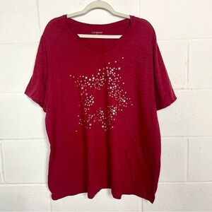 Catherines Short Sleeve T-shirt Red Gold Silver Metallic Stars Americana 1X